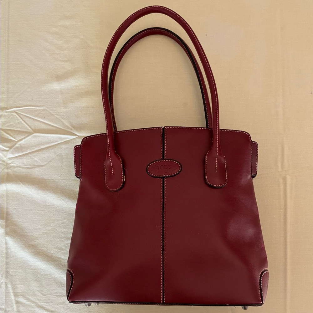 Tod's Deep Red Leather Di Tote Bag Medium Vintage - rare find!
